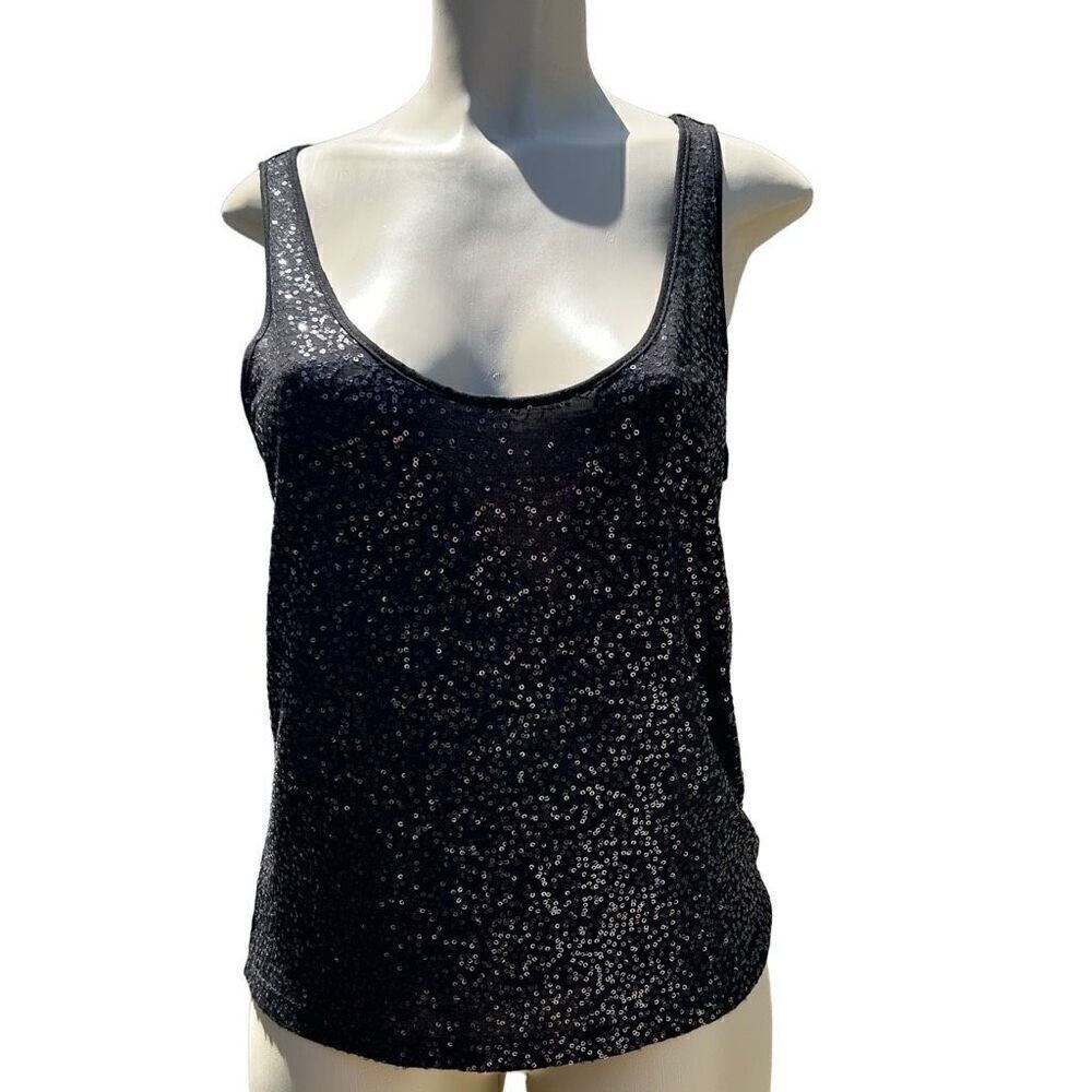 NY&C New York & Company Black Sequin Top  Women’s Medium Sleeveless Scoop Neck